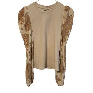 Anthropologie Dolan Cream Beige Tan Lace Statement Sleeve Long Sleeve Top XS